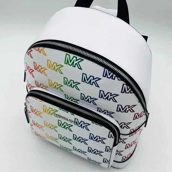 Michael Kors Cooper Commuter Medium Sling Bag Backpack MK Rainbow Optic White - Picture 7 of 14